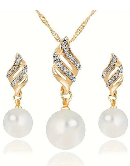 Elegant Spiral Pearl Golden Jewellery Set