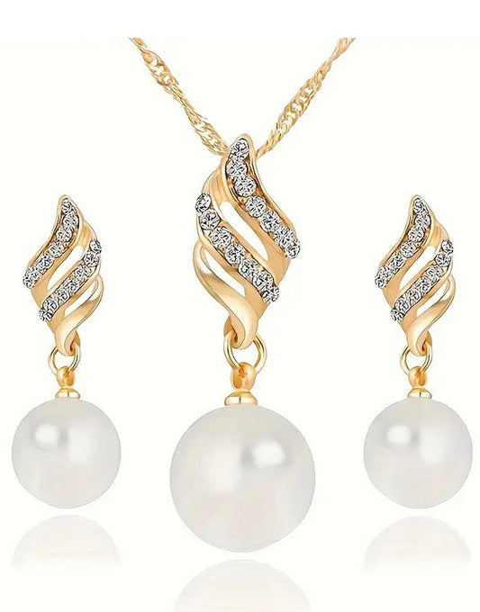 Elegant Spiral Pearl Golden Jewellery Set
