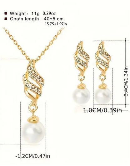 Elegant Spiral Pearl Golden Jewellery Set
