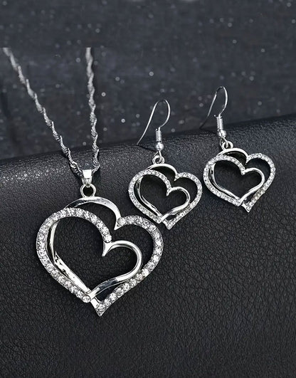 Elegant Sparkling Rhinestone Heart Shape Necklace Set