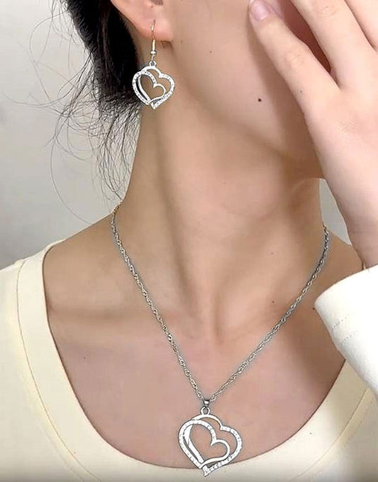 Elegant Sparkling Rhinestone Heart Shape Necklace Set